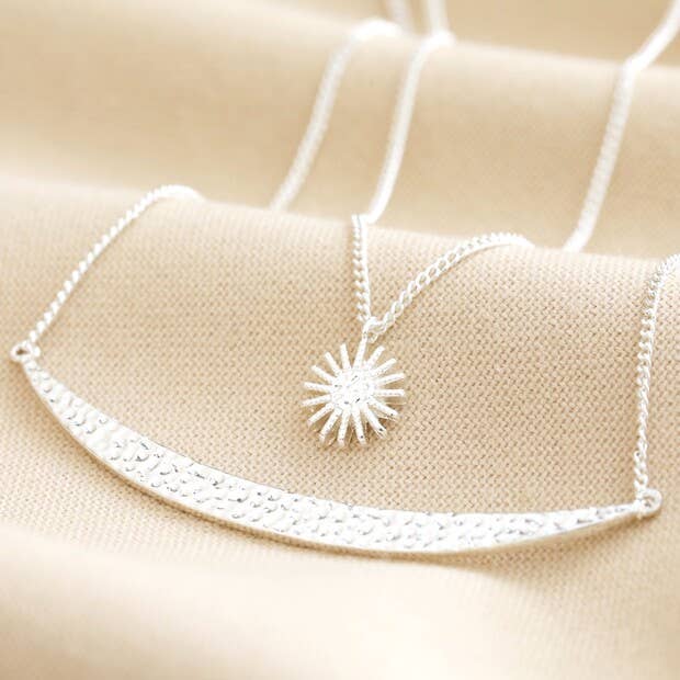 Sun and Horn Layered Necklace in Silver