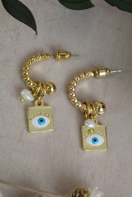 Evil Eye Hoop Earrings in Gold