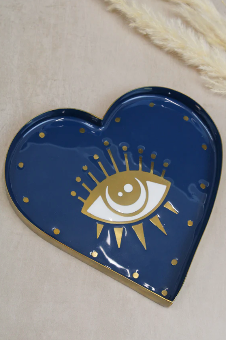 Navy Blue Heart Eye Enamel Trinket Dish