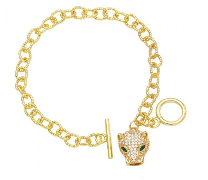 Jewelled Jaguar Head Bracelet in Gold