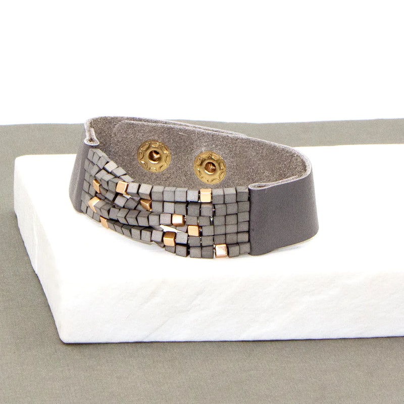 Beaded and leather statement bracelet