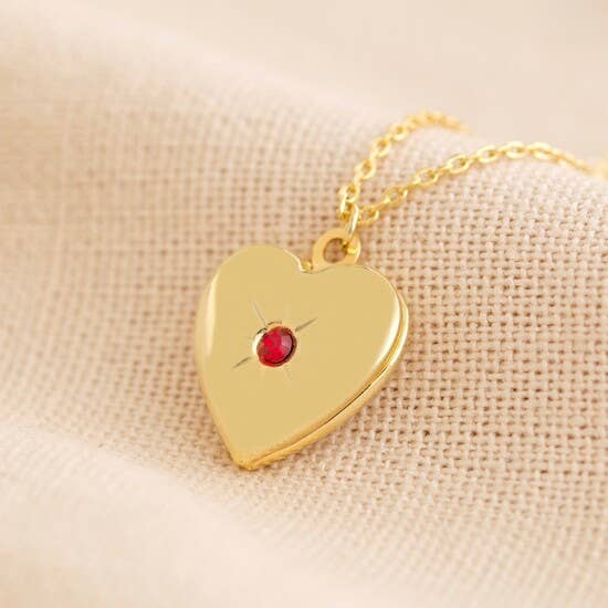 Gold Ruby Heart Locket Necklace