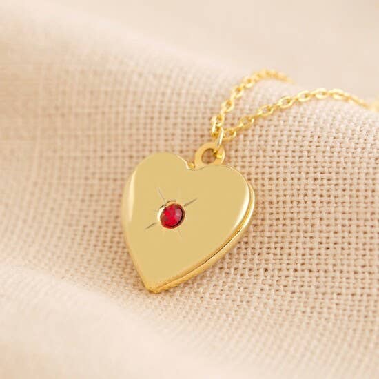 Gold Ruby Heart Locket Necklace