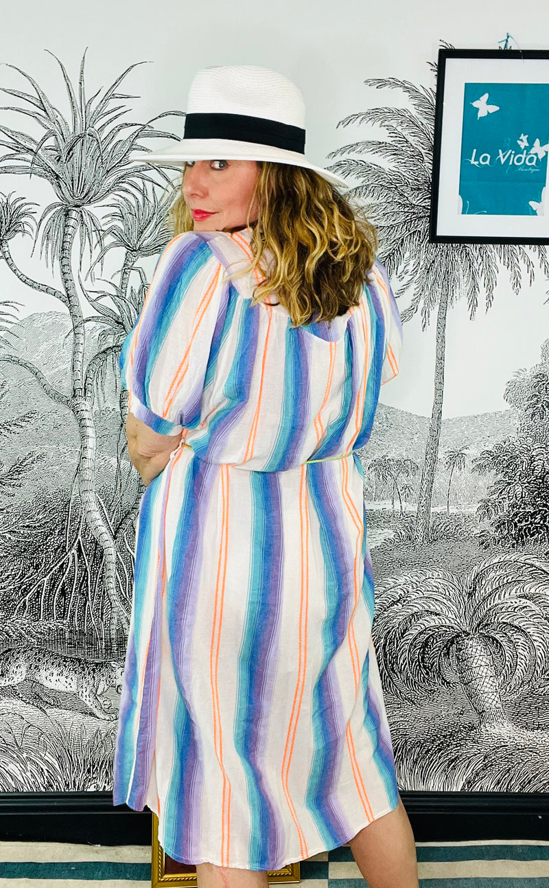 Josephine Ombre Stripe Dress with Neon Detail
