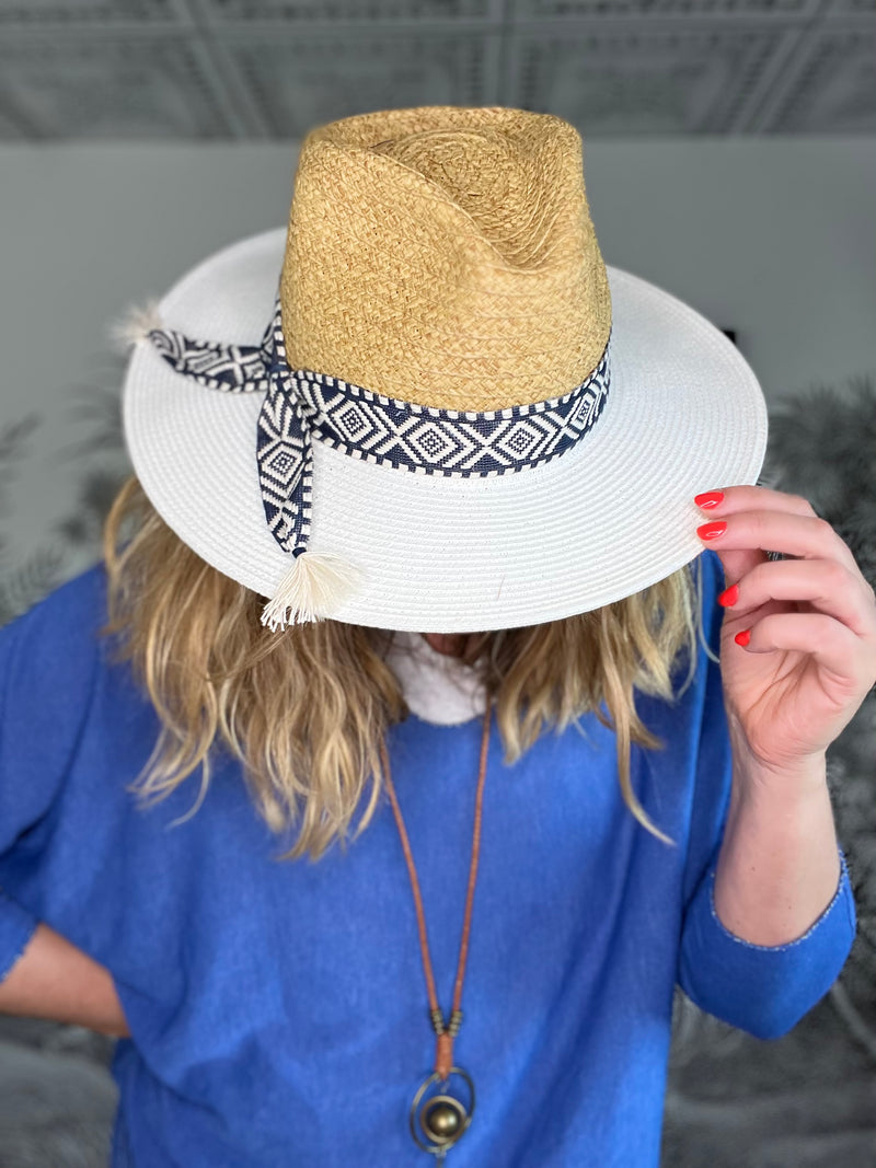 Rosa Fedora  Hat in Tan/White Mix