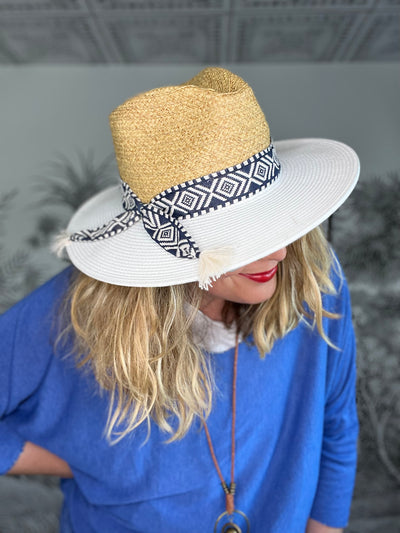 Rosa Fedora  Hat in Tan/White Mix